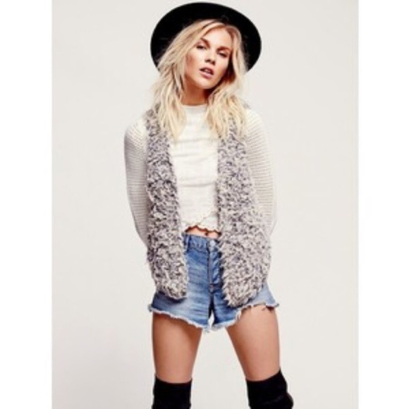 Free People Jackets & Blazers - Free People Gray & Cream Fur Away Vest ~ Small